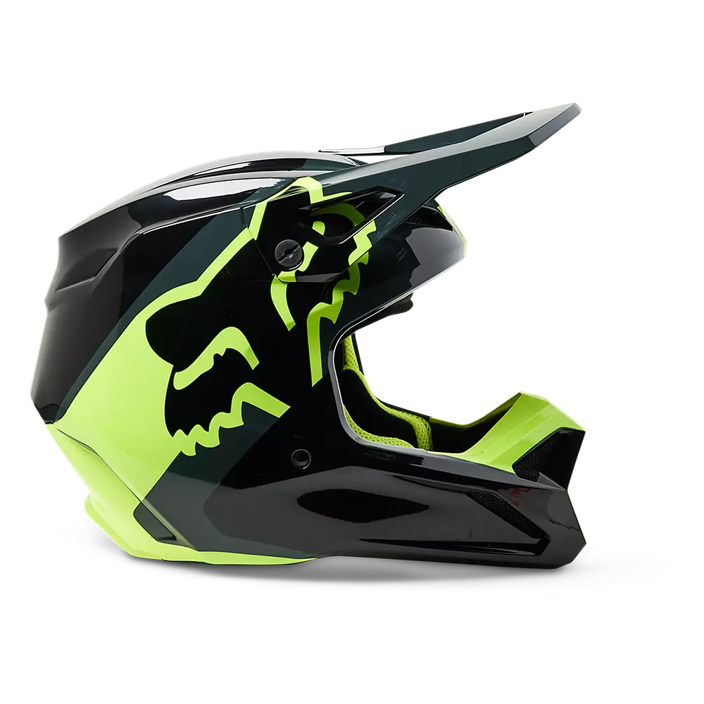 FOX YOUTH V1 XPOZR HELMET BLK GRY GREEN 30264 014 YS GP Motorsports Apparel Gear