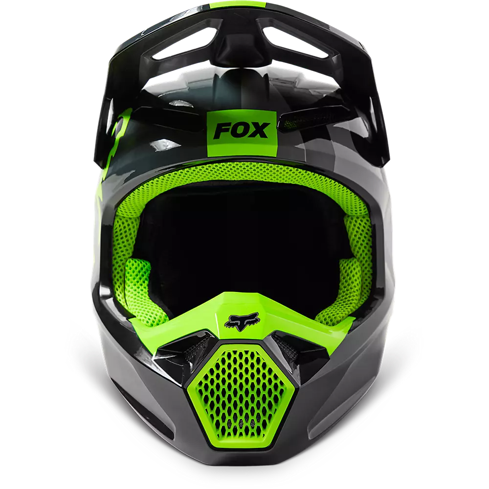 FOX YOUTH V1 XPOZR HELMET BLK GRY GREEN 30264 014 YS GP Motorsports Apparel Gear