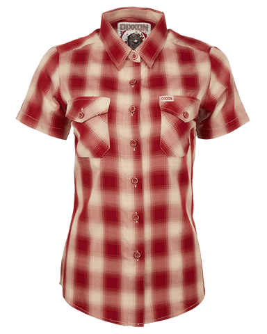 DIXXON SONOMA BAMBOO SHORT SLEEVE BUTTON UP - WOMENS - RED/BEIGE DX-BB0031W